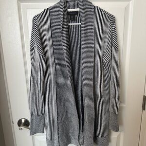 Tahari Navy and White Striped Cardigan